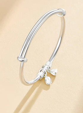 两世欢银手镯纯银年轻款实心镯子