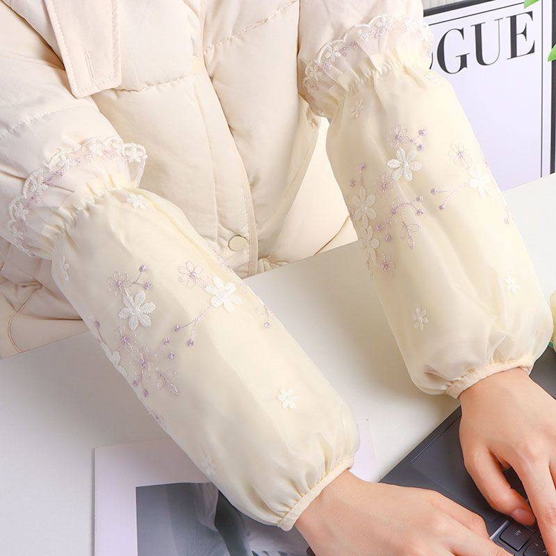 长款双层蕾丝袖套上班秋冬季羽绒服防污学生套袖家用成人护袖袖头,淘宝优惠券,粉丝福利购,淘宝优惠卷