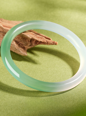 慕溪源天然白月光圆条玛瑙冰种玉镯女半山半水玉髓手镯送女友礼物