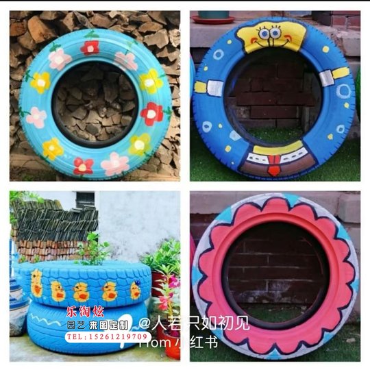 定制轮胎创意改造 纯色轮胎彩绘 幼儿园轮胎工艺品 轮胎改造景观