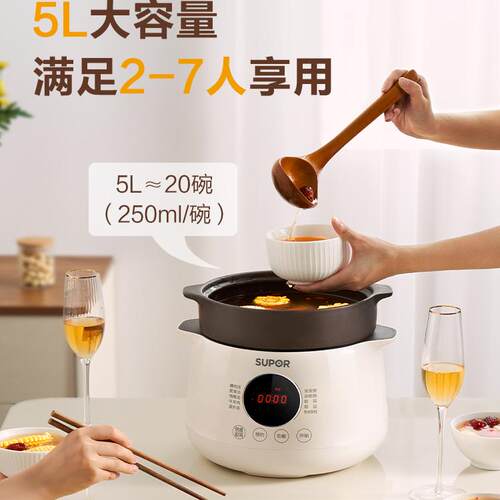 苏泊尔电炖锅煲汤煮粥锅家用全自动多功能煲汤5L大容量紫砂电锅 - 图0