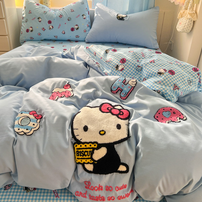 卡通kt猫毛巾绣四件套非全棉纯棉被套床单三件套儿童床品2026新款,淘宝优惠券,粉丝福利购,淘宝优惠卷