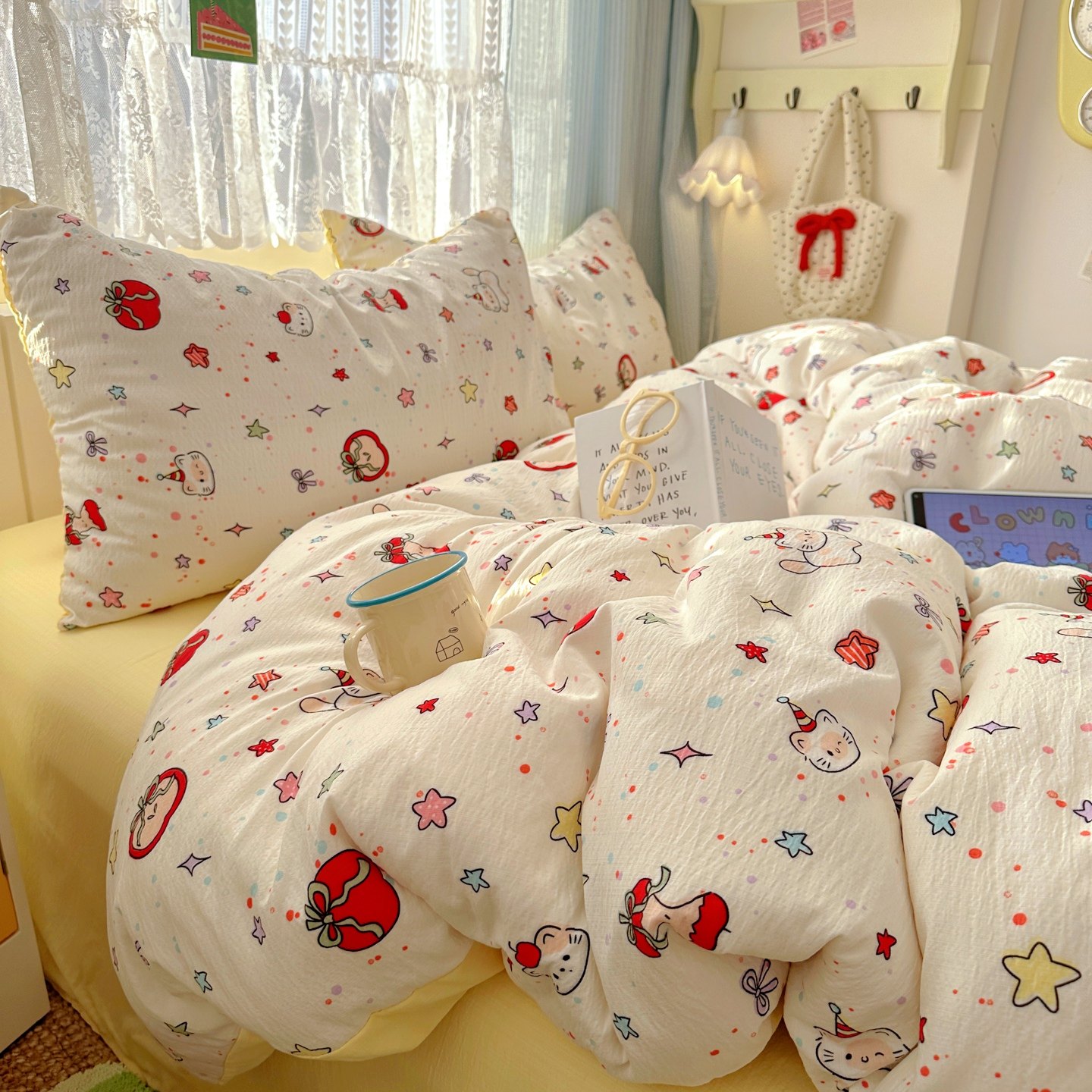 ins双层纱床上四件套儿童床品卡通被套床单人宿舍三件套非全纯棉4,淘宝优惠券,粉丝福利购,淘宝优惠卷