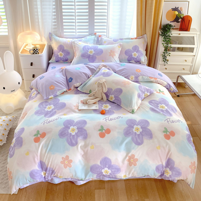 ins水洗棉磨毛四件套床上用品学生宿舍床单被套床品三4非全棉纯棉 - 图2