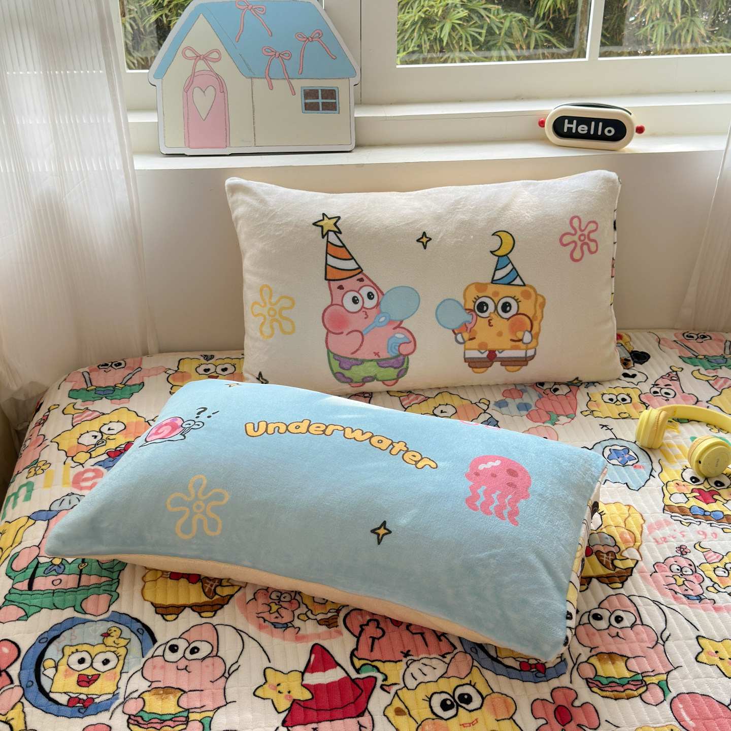 可爱海绵宝宝四件套牛奶绒冬季加厚保暖珊瑚绒被套宿舍床上三件套,淘宝优惠券,粉丝福利购,淘宝优惠卷