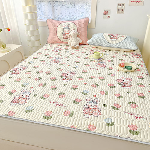 ins夏季冰丝乳胶软凉席三件套床单床笠款宿舍单人夏凉垫子可水洗 - 图1