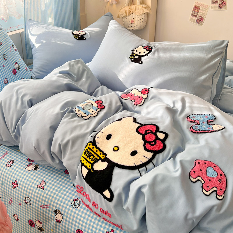 卡通kt猫毛巾绣四件套非全棉纯棉被套床单三件套儿童床品2026新款,淘宝优惠券,粉丝福利购,淘宝优惠卷