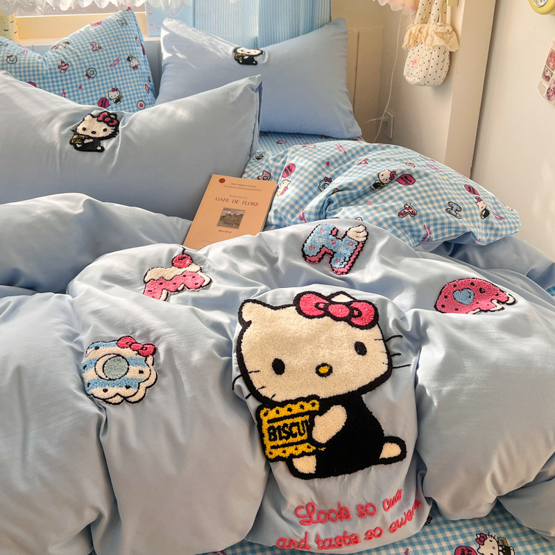 卡通kt猫毛巾绣四件套非全棉纯棉被套床单三件套儿童床品2026新款,淘宝优惠券,粉丝福利购,淘宝优惠卷