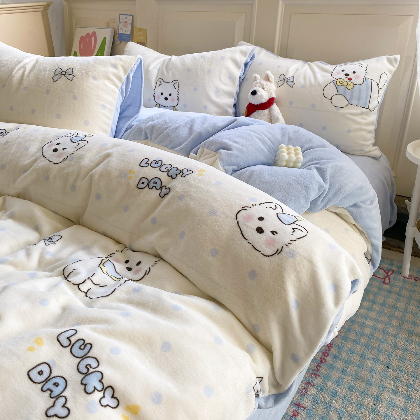 双面牛奶绒四件套2025新款珊瑚绒被套床单宿舍床上三件套冬季床品