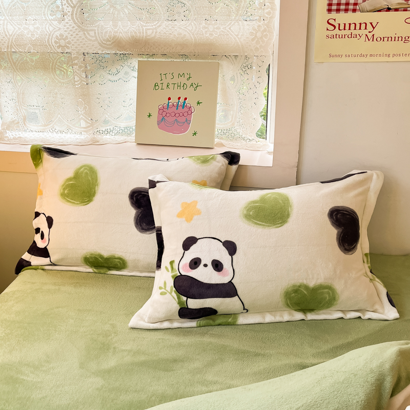 熊猫四件套牛奶绒冬季珊瑚绒被套床单学生宿舍三件套加绒床上用品 - 图2