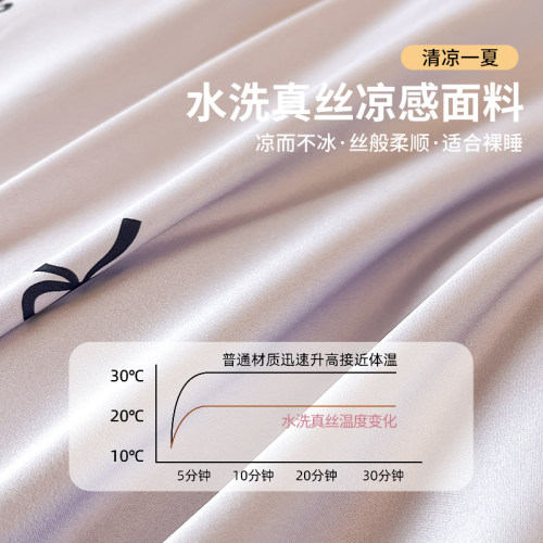 ins蝴蝶结四件套冰丝床上用品夏季水洗真丝被套床单人宿舍三件套4 - 图0
