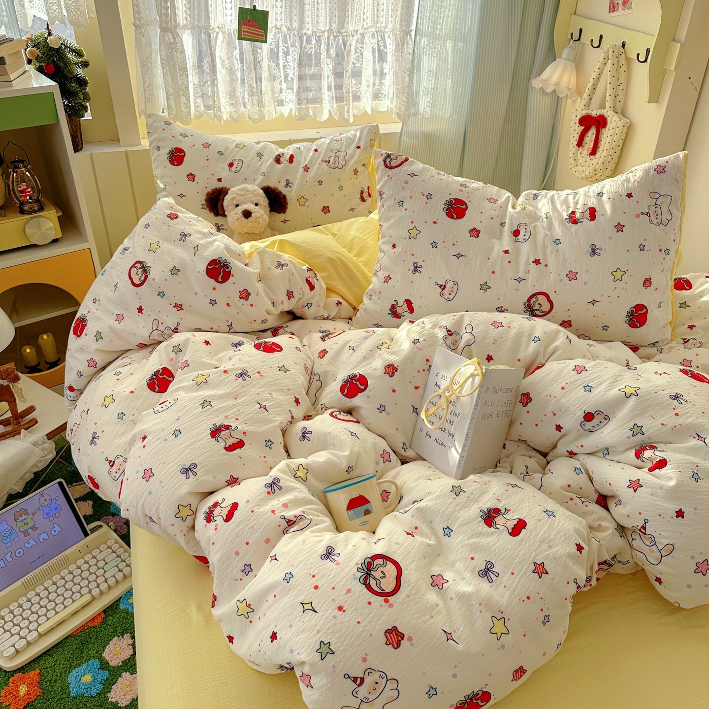 ins双层纱床上四件套儿童床品卡通被套床单人宿舍三件套非全纯棉4,淘宝优惠券,粉丝福利购,淘宝优惠卷