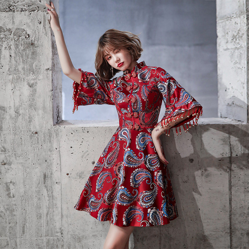 新娘2020新款秋季酒红色长袖敬酒服 法伦莎礼服/晚装