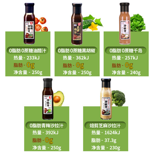百利0脂肪油醋汁水煮菜低脂水果蔬菜芝麻沙拉汁家用沙拉酱拌料减 - 图1