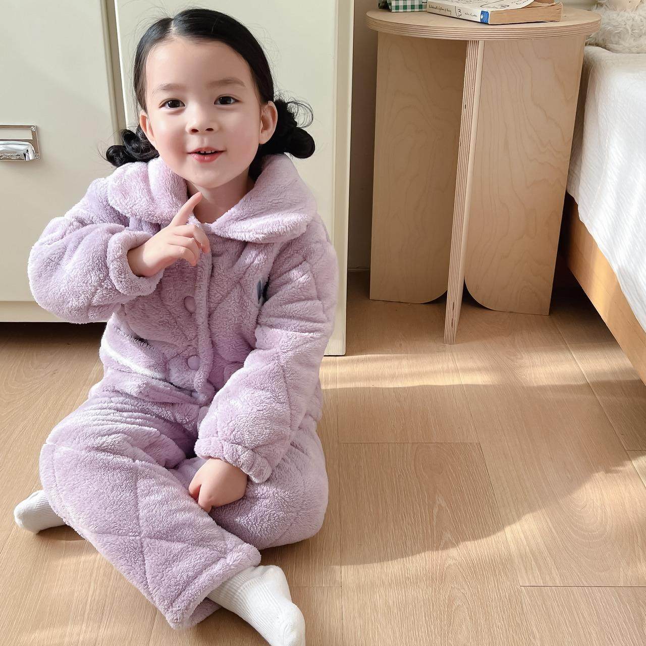 好可爱~甜美女孩暖暖绒睡衣儿童三层夹棉加厚保暖套装男童家居服,淘宝优惠券,粉丝福利购,淘宝优惠卷