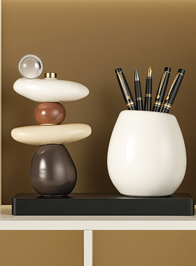 石来运转笔筒收纳摆件