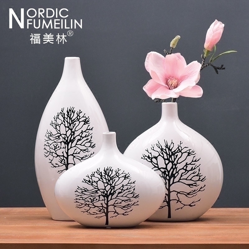 景德鎮陶瓷花瓶擺件客廳插花三件套飾品電視櫃家居飾品現代簡約