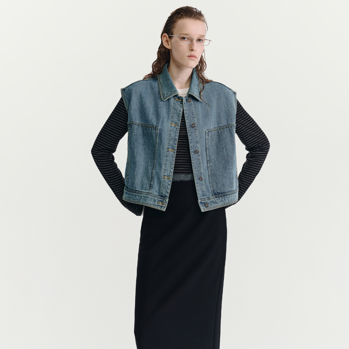 HAVVA stackable denim waistcoat for women