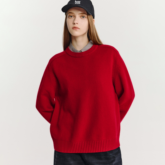 HAVVA休闲慵懒感圆领套头保暖毛衣女士针织衫上衣2025秋冬M3-2671