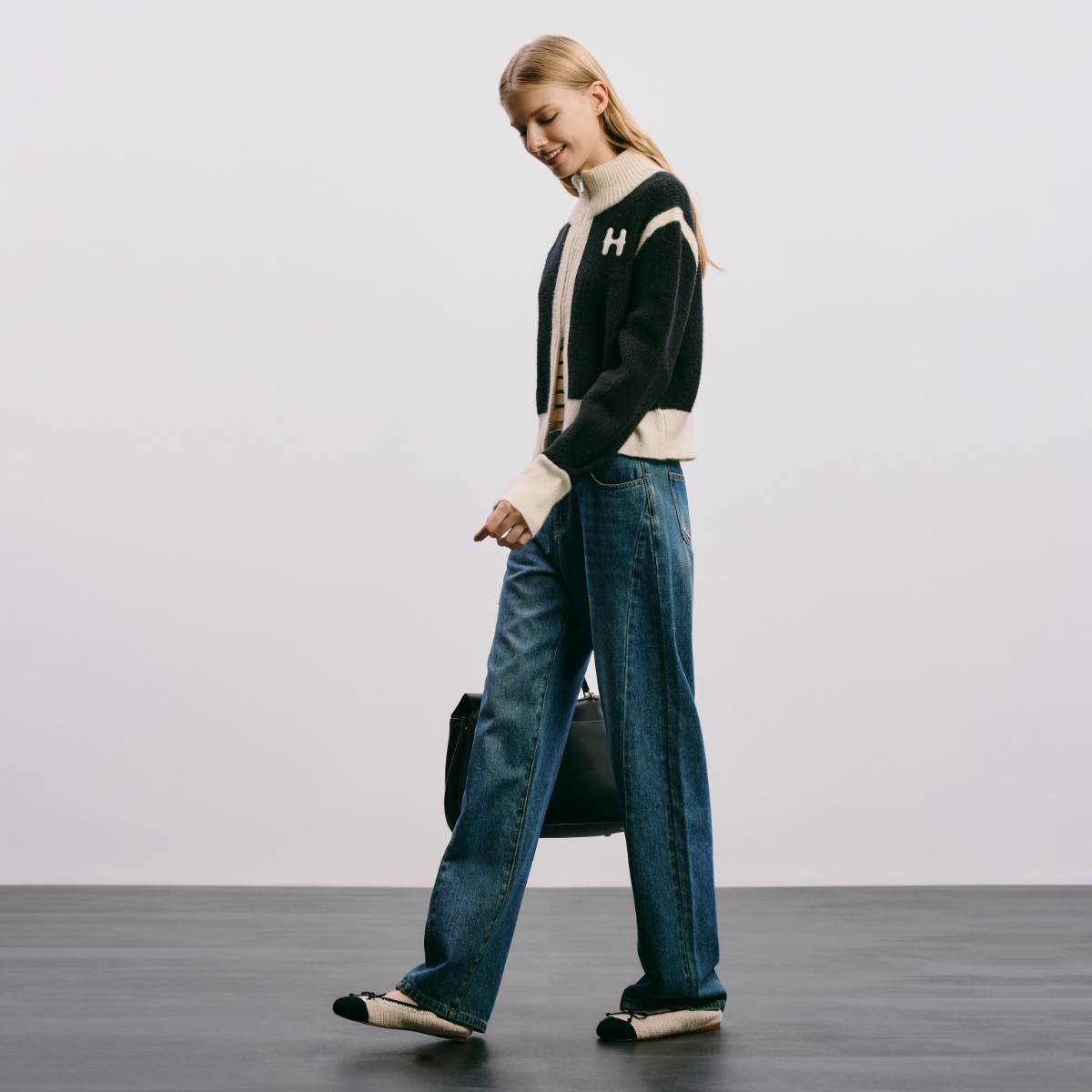 HAVVA美学拼色双开拉链针织开衫外套短款女士毛衣2025秋冬L3-0502 - 图3