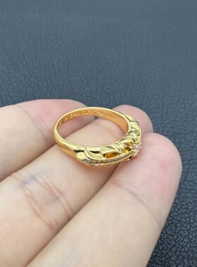 泰银金色小号白钻守护者戒指男士女生款情侣对戒轻奢高级感卡莱茵
