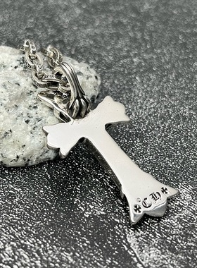 克罗双层十字长链泰银做旧项链不掉色