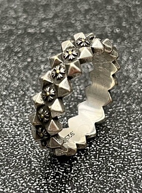 克罗泰银复古做旧！满齿轮圈戒戒指 个性百搭款