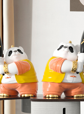 卡通风国潮熊猫公仔桌面摆件