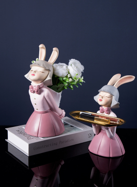 兔宝捧花简约风客厅玄关餐桌摆件