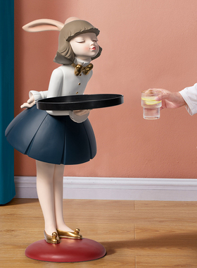 兔宝女孩创意电视柜沙发旁茶几装饰乔迁礼品轻奢橱窗大型落地摆件