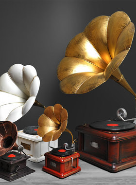 铁皮橱窗老式仿古风黑胶唱机模型