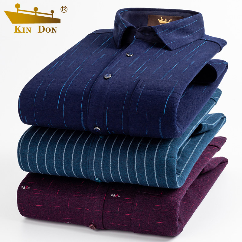 金盾加绒男士长袖中年寸衫条纹衬衫 瑞凡服饰衬衫