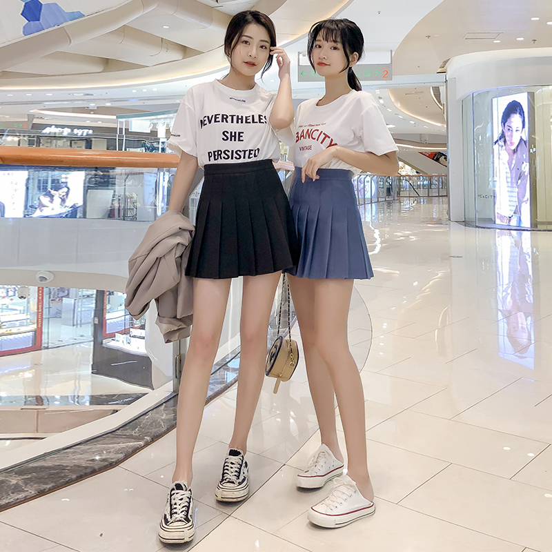 婉璇旗舰店新款春秋百褶裙短裙女夏高腰A字裙学生黑色格子半身裙显瘦1