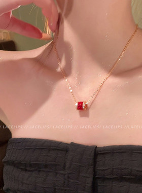 法式红色小蛮腰项链女款高级感