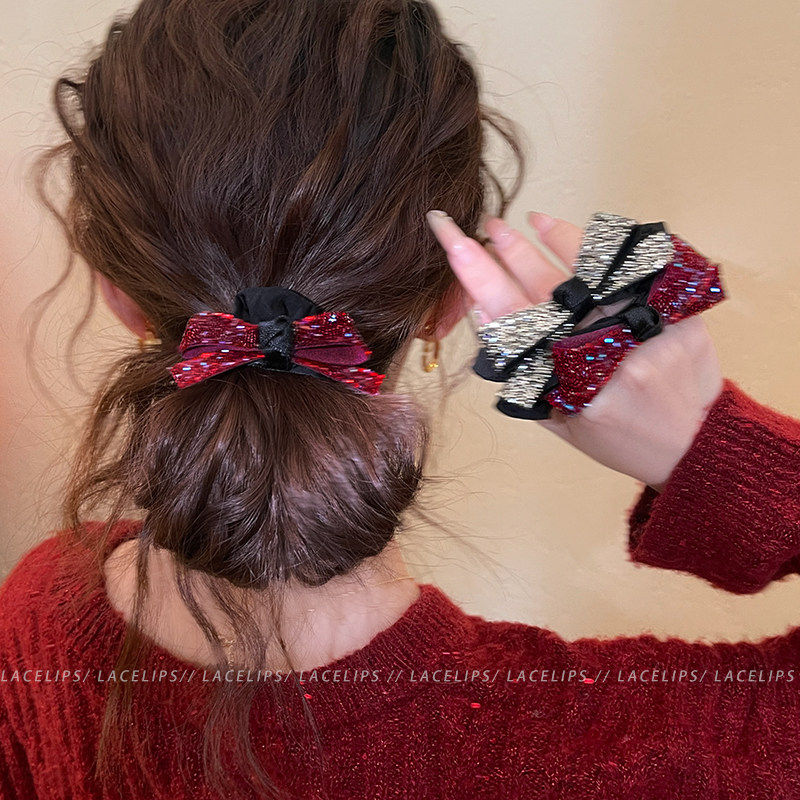 韩系碎钻蝴蝶结发圈女新年氛围感扎头发绳高级感皮筋头绳时尚发饰,淘宝优惠券,粉丝福利购,淘宝优惠卷