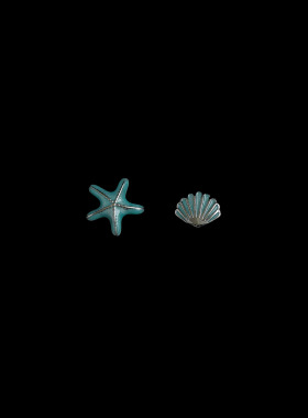 古着vintage复古Blue starfish shell蓝色海星耳钉