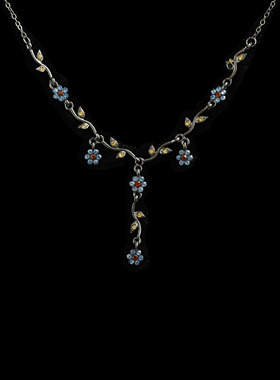 Vintage古着蓝花复古花朵项链