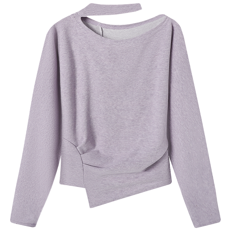 慕兔复古纯欲挂脖斜领长袖t恤女2025冬季新款气质不规则掐腰上衣,淘宝优惠券,粉丝福利购,淘宝优惠卷