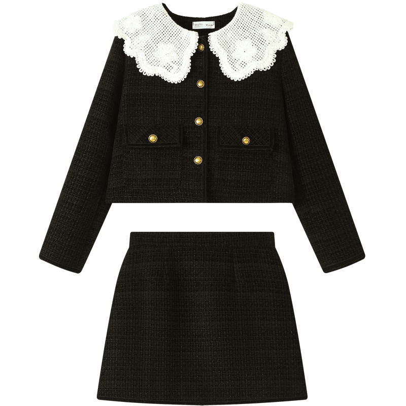 慕兔法式小香风套装女2025秋冬新款娃娃领厚外套上衣半身裙两件套,淘宝优惠券,粉丝福利购,淘宝优惠卷