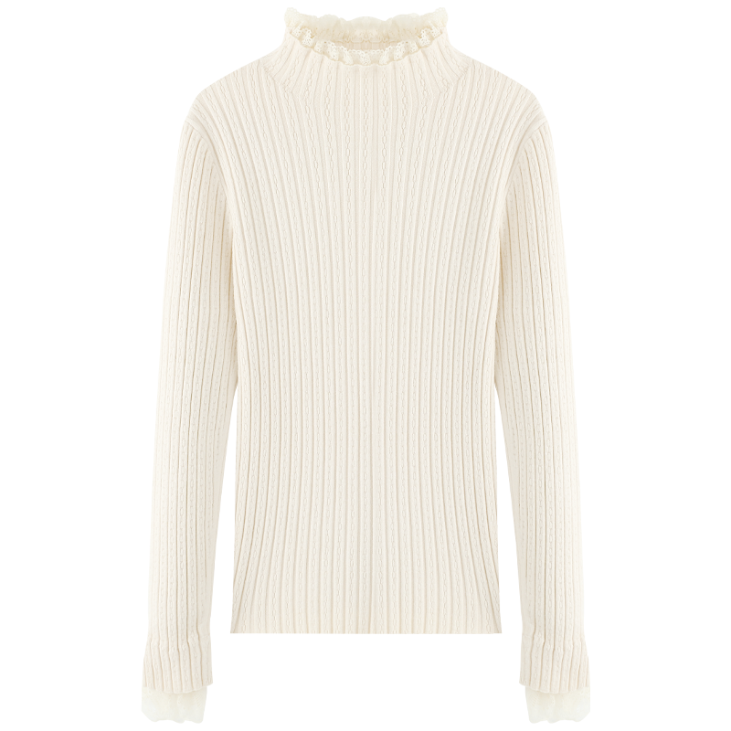 慕兔洋气蕾丝拼接针织打底衫女2025秋冬新款修身套头长袖内搭上衣,淘宝优惠券,粉丝福利购,淘宝优惠卷