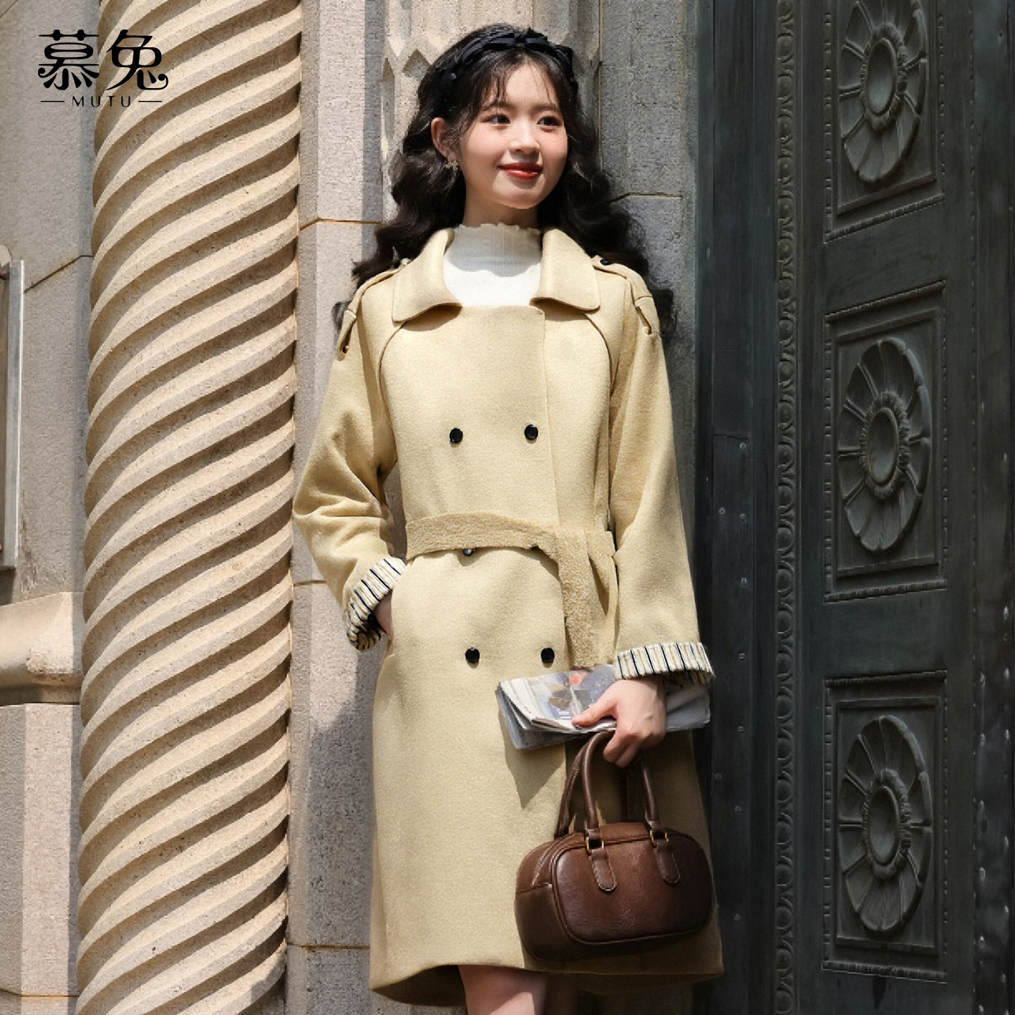 慕兔韩系灰色西装领毛呢大衣女2025冬季新款高级感中长款呢子外套,淘宝优惠券,粉丝福利购,淘宝优惠卷