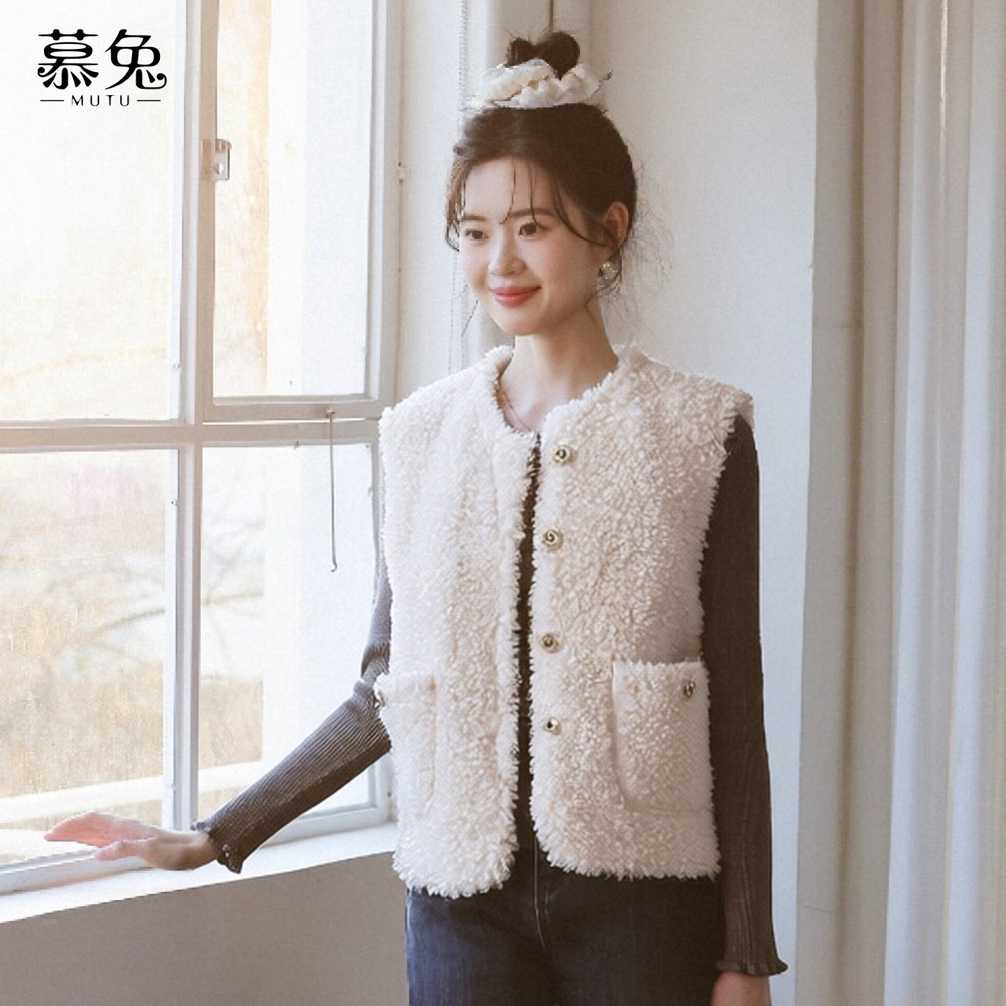 慕兔小个子叠穿仿羊羔毛马甲女2025冬季新款外穿宽松坎肩马夹背心,淘宝优惠券,粉丝福利购,淘宝优惠卷