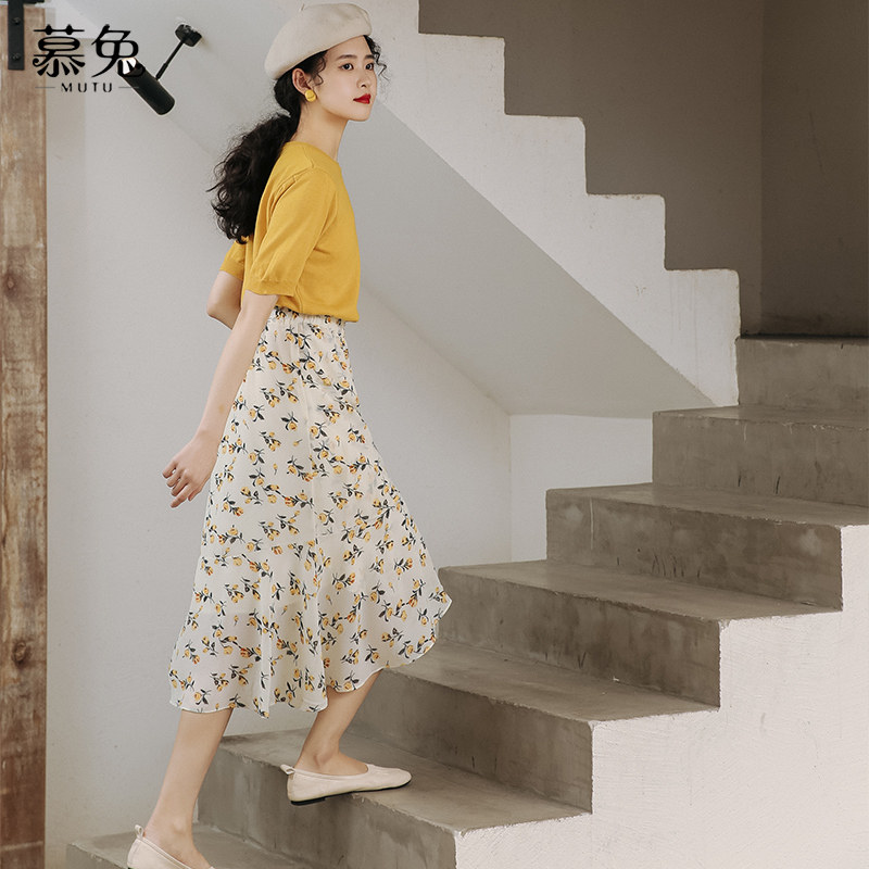 碎花雪纺中长款春夏2020新款半身裙 慕兔半身裙