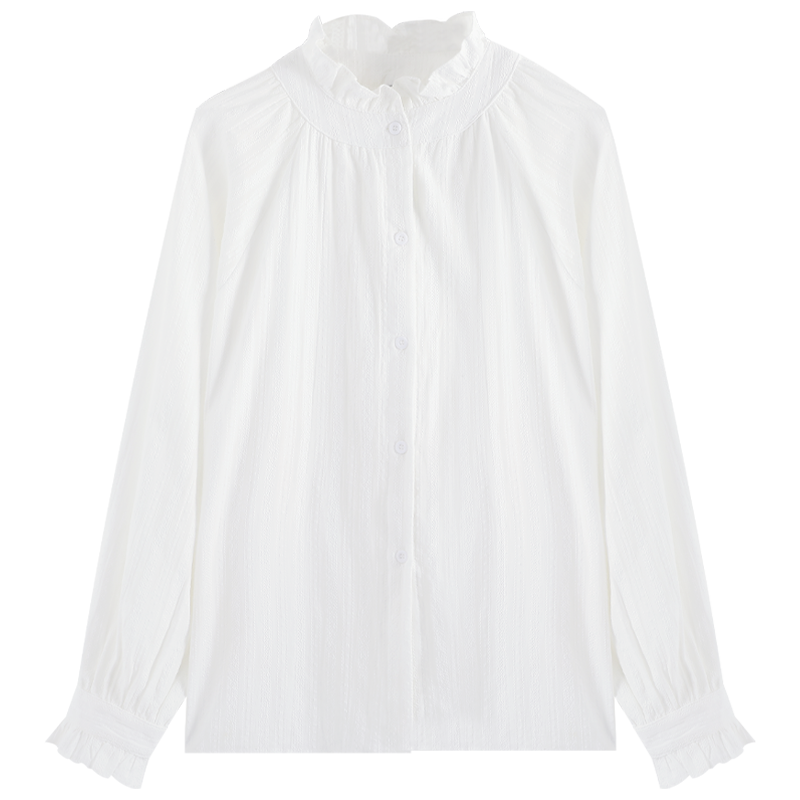 chic法式荷叶边白色衬衫女秋季2025新款设计感小众别致泡泡袖上衣,淘宝优惠券,粉丝福利购,淘宝优惠卷