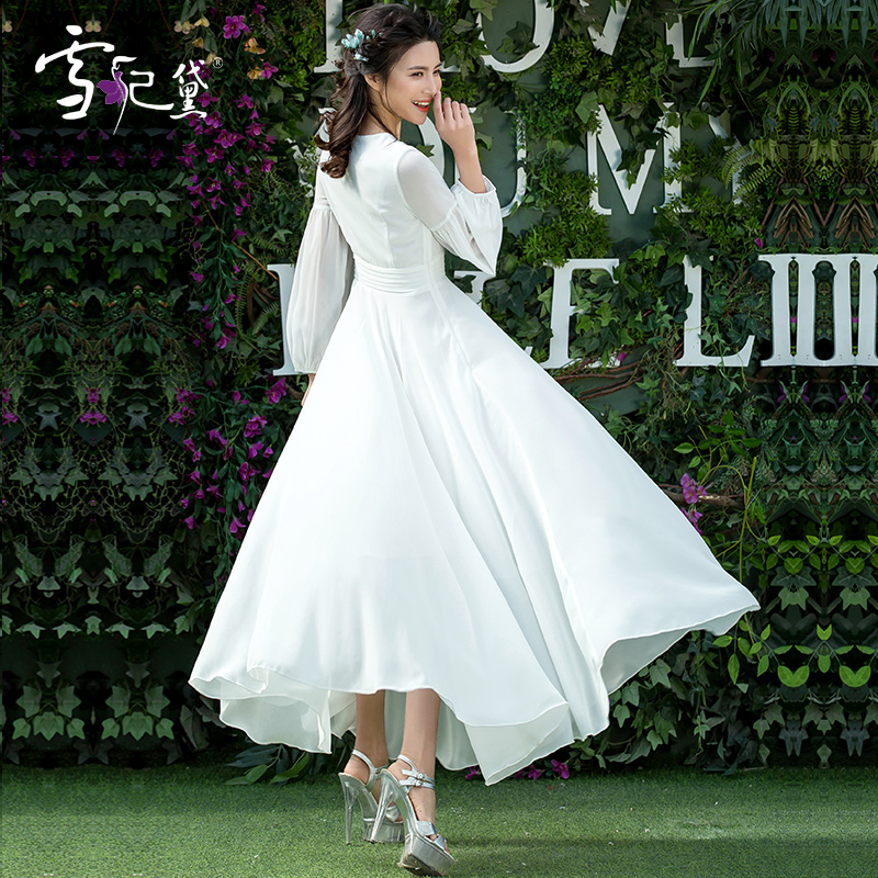 雪妃黛2018春夏新款女装长款雪纺连衣裙修身