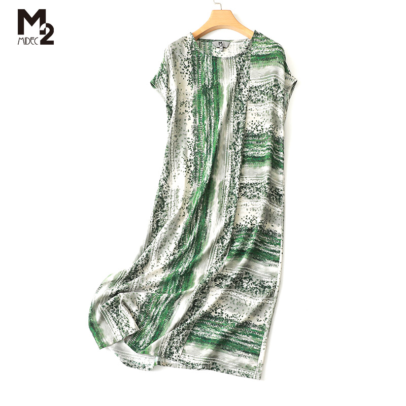 m2 2022夏天新款碎花中老年真丝裙子 m2连衣裙