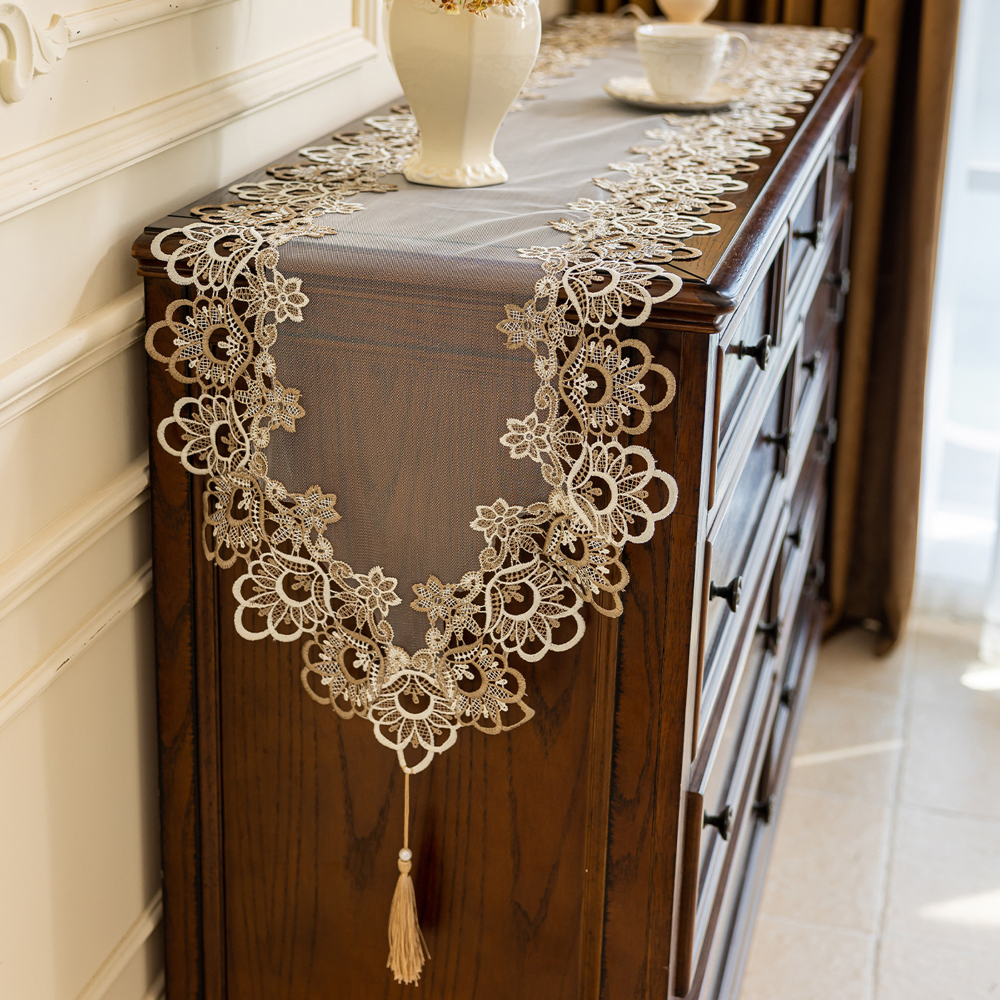 欧式茶几电视柜桌布桌旗布艺蕾丝鞋柜美式梳妆台台布长条防尘盖布,淘宝优惠券,粉丝福利购,淘宝优惠卷