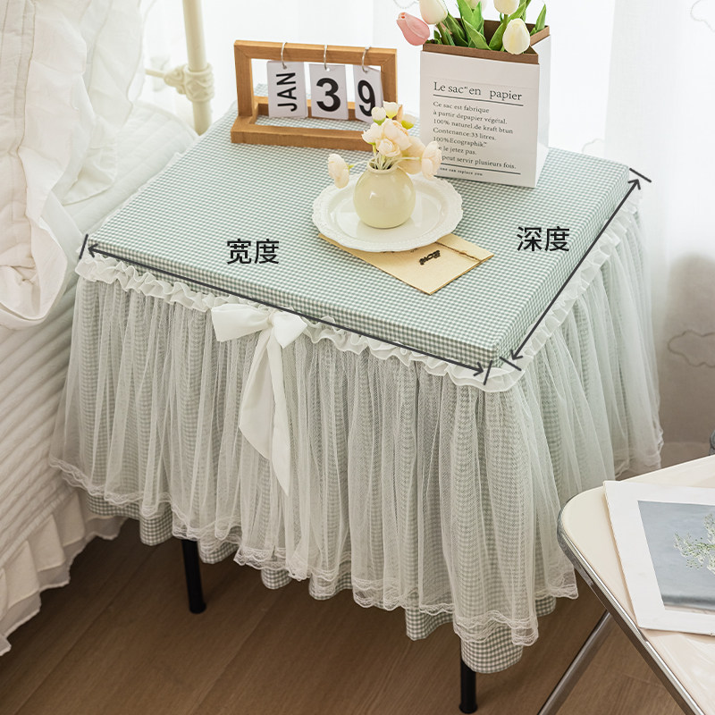新款床头柜盖巾绿色格子家用卧室床头柜防尘罩保险柜蕾丝盖布罩,淘宝优惠券,粉丝福利购,淘宝优惠卷