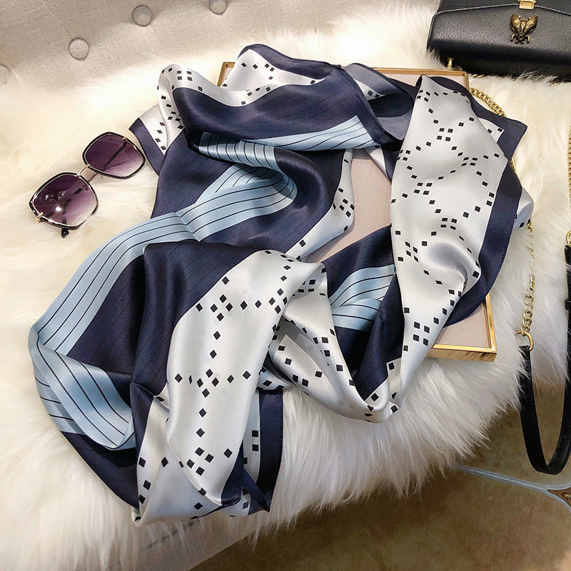 蓝色真丝丝巾女百搭秋冬装饰披肩两用100%桑蚕丝长款韩版围巾装饰,淘宝优惠券,粉丝福利购,淘宝优惠卷