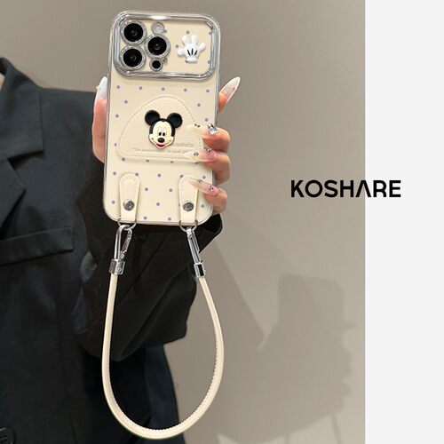电镀大视窗波点米奇支架适用苹果16promax手机壳华为mate60pro新款p80女荣耀300手绳OPPOReno13小米15VIVOS30 - 图3